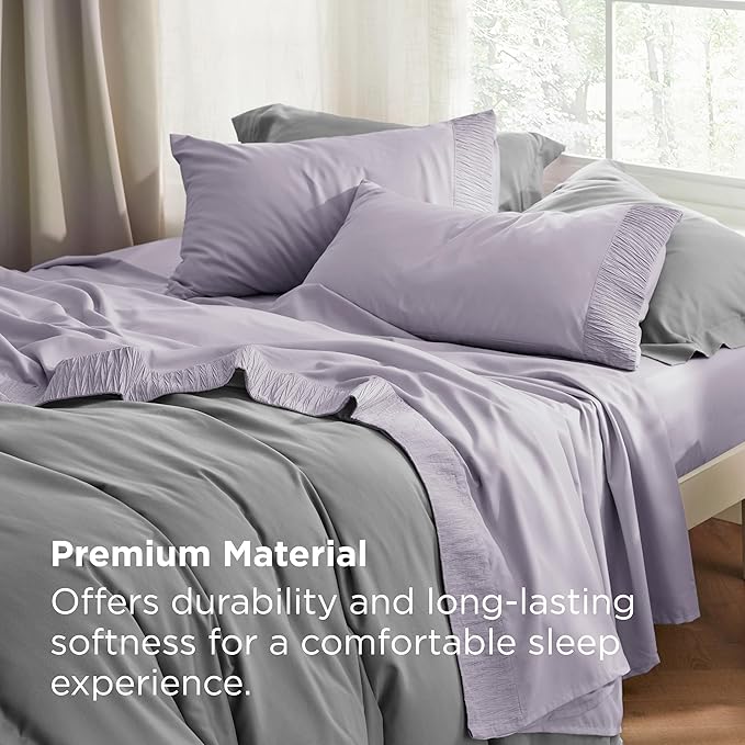 Bedsure California King Sheet Sets - 4 Pieces Soft Cal King Sheets - Breathable & Cooling - Hotel Luxury - Easy Care Polyester Microfiber Bedding for Women, Men, Lavender