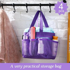 Hillban 4 Pcs Mesh Shower Caddy Portable Large Quick Dry Shower Caddy Basket with Deeper 8 Pockets and 2 Handles Hanging Bag for College Dorm Room (Purple)
