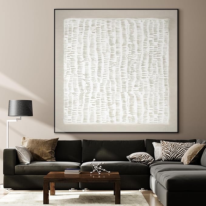36"x36" Large Framed Wall Art - Neutral Abstract Line Design Art (Frame Assembly Required)