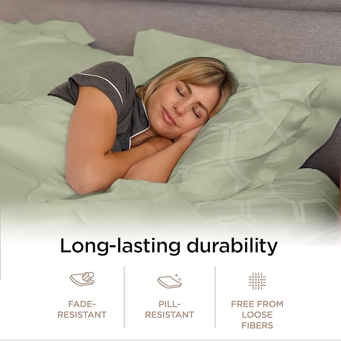 Threadmill 100% Cotton Sheets for Queen Size Bed - 600 Thread Count Queen Bed Sheets Set with 16” Deep Pocket - Jacquard Sateen Weave 4-Piece Bedding Set with Cooling Effect, Sage Green