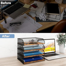 Natwind 4-Tier Stackable Paper Tray, Metal Mesh Desktop Organizer, Paper Sorter, Letter Trays,File Document Storage Rack for for Home, Office, School (Retro)