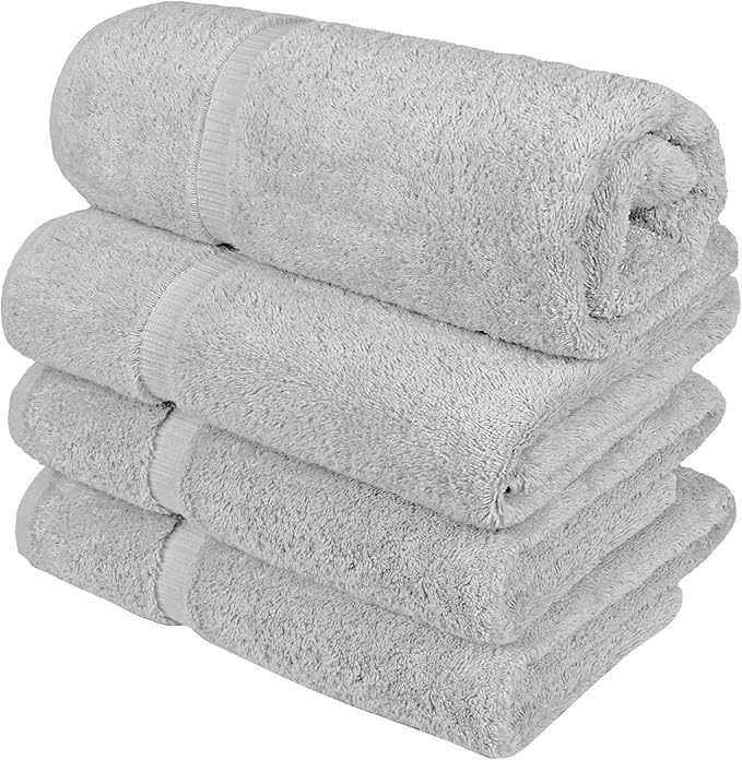 Chakir Turkish Linens | Hotel & Spa Quality 100% Cotton Luxury Turkish Towels | Soft & Absorbent (30x60 Inches Extra Large Bath Towels, Set of 4 - Silver)