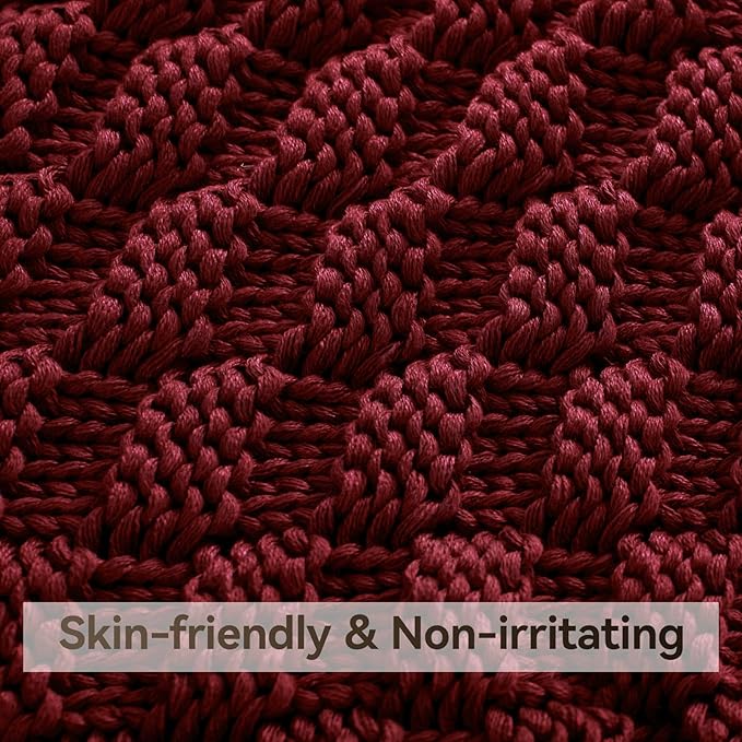 Knitted Weighted Blanket Kids, No Beads Heavy Blanket 40” x 60'' 7lbs, Breathable Chunky Knit Blanket, Cooling Weighted Blanket for Hot Sleepers, Christmas Home Decor (Red)