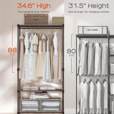 Clothes Rack, Portable Closet, 71.7 Inch Large Capacity Wardrobe Closet, Clothes Storage Organizer with Shelves and 3 Hanging Rods, Easy to Assembly, Black PCT035B01