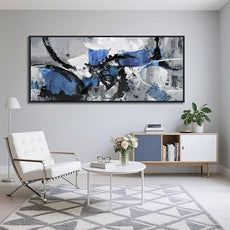 Blue Abstract Wall Art - Canvas Wall Art in Blue and Black Framed Gray Artwork for Living Room, Bedroom and Office Decorations for Work - Modern Wall Decor and Pictures