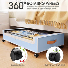 Yecaye Under Bed Storage with Wheels, 2 Pack Under Bed Storage Containers, 60L Underbed Shoe Storage with Clear Window & Label, Rolling Under Bed Metal Drawer for Clothes, Shoes, Books, Blankets, Blue