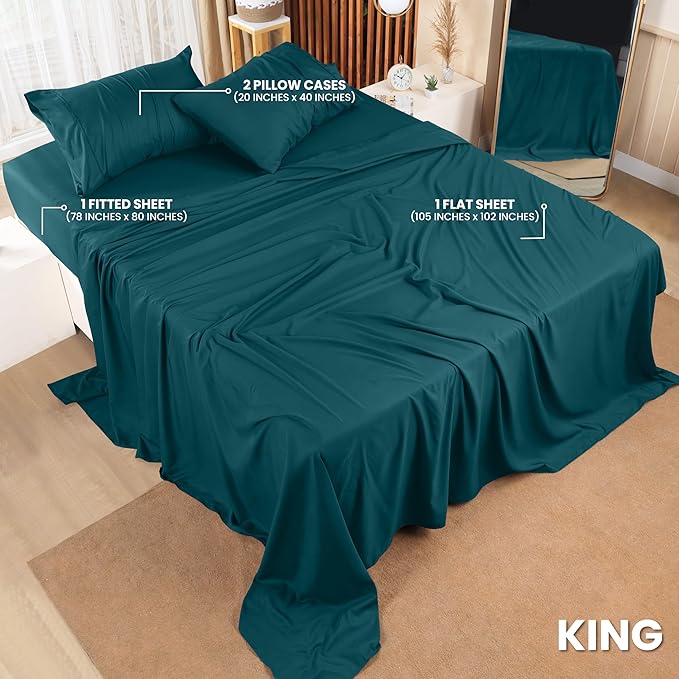 Utopia Bedding King Bed Sheets Set - 4 Piece Bedding - Brushed Microfiber - Shrinkage and Fade Resistant - Easy Care (Teal Green)
