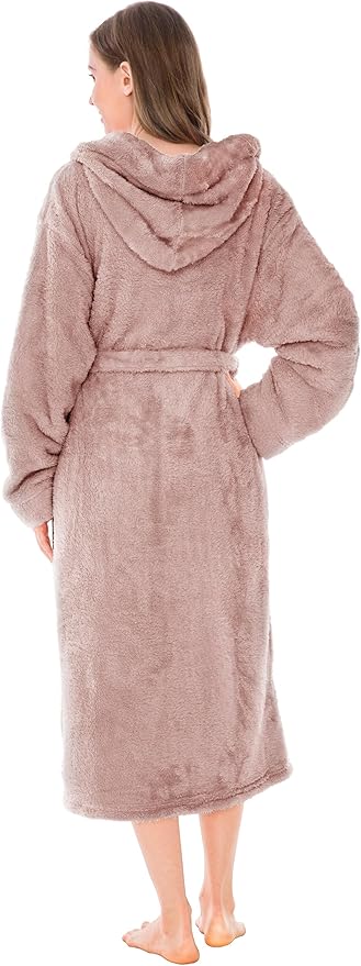 PAVILIA Women Hooded Plush Soft Robe | Fluffy Warm Fleece Sherpa Shaggy Bathrobe