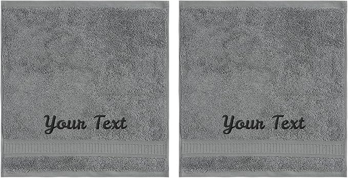 Personalized Towels, Luxury Turkish Genuine Cotton Monogrammed Towel Washcloths for Bathroom, Kitchen, Hotel, Spa, Gym & College Dorm, 2 Pack Washcloth Set for Body & Face, Baby and Adults, Grey