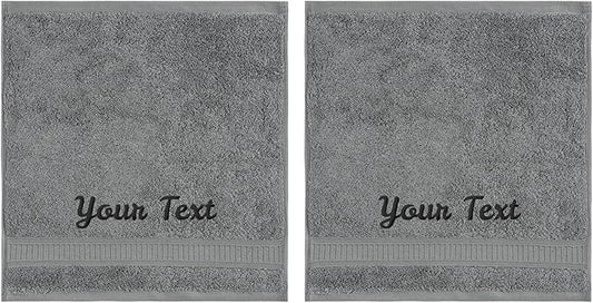 Personalized Towels, Luxury Turkish Genuine Cotton Monogrammed Towel Washcloths for Bathroom, Kitchen, Hotel, Spa, Gym & College Dorm, 2 Pack Washcloth Set for Body & Face, Baby and Adults, Grey