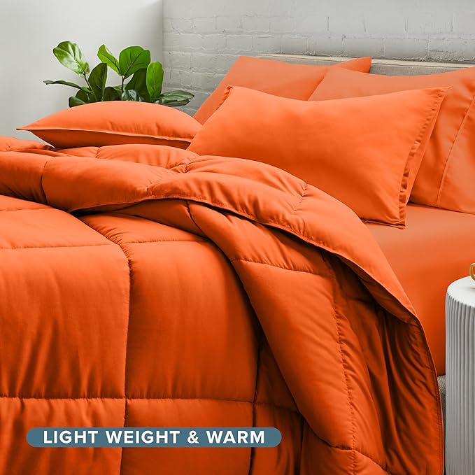 Bare Home Bed-in-A-Bag 5 Piece Comforter & Sheet Set - Twin XL - Goose Down Alternative - Ultra-Soft 1800 Premium Bed Set (Twin XL, Orange/Orange)