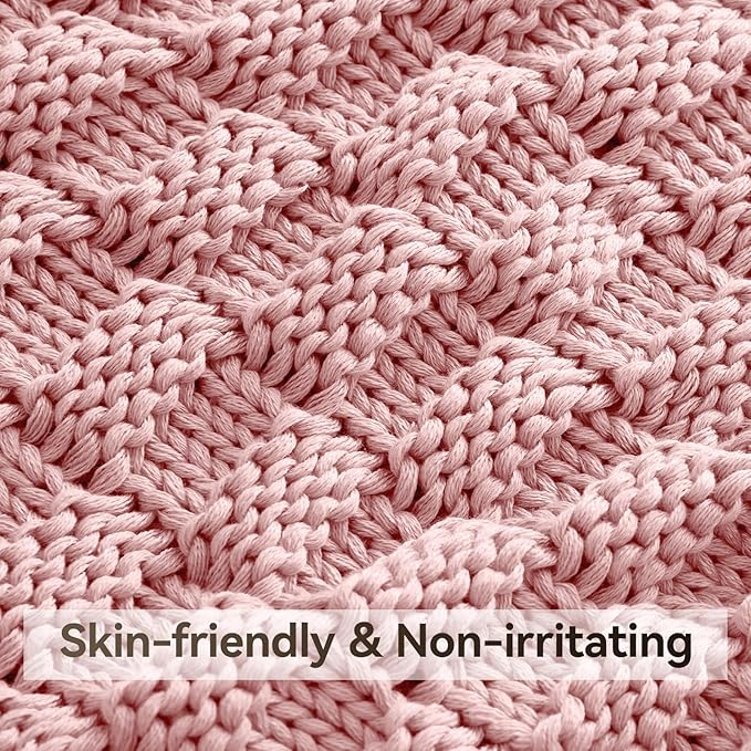 Knitted Weighted Blanket Adult, No Beads Heavy Blanket 60” x 80'' 15lbs, Breathable Chunky Knit Blanket, Cooling Weighted Blanket for Hot Sleepers, Christmas Home Decor (HoneyPink)