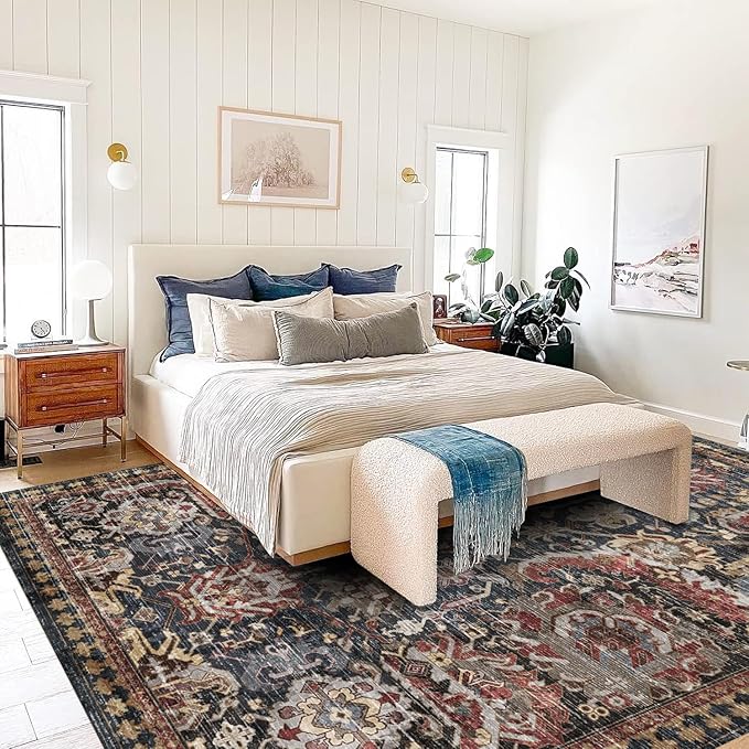 RUGSURE Washable Area Rugs - Perfect for Living Room, Bedroom, Kids Room, Nursery - Stain & Water Resistant Non-Slip, Pet & Child Friendly, Vintage Tribal Area Rugs (Rust, 3' x 5 ')