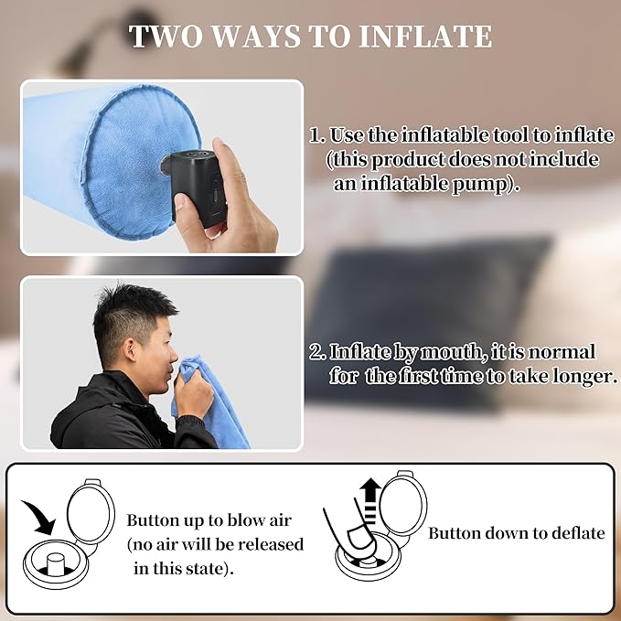 ONTYZZ Inflatable Short Body Pillow, Short Pillow for Bed, Oval Bolster Pillow for Good Sleeping and Back/Neck Support, 2pcs Blue