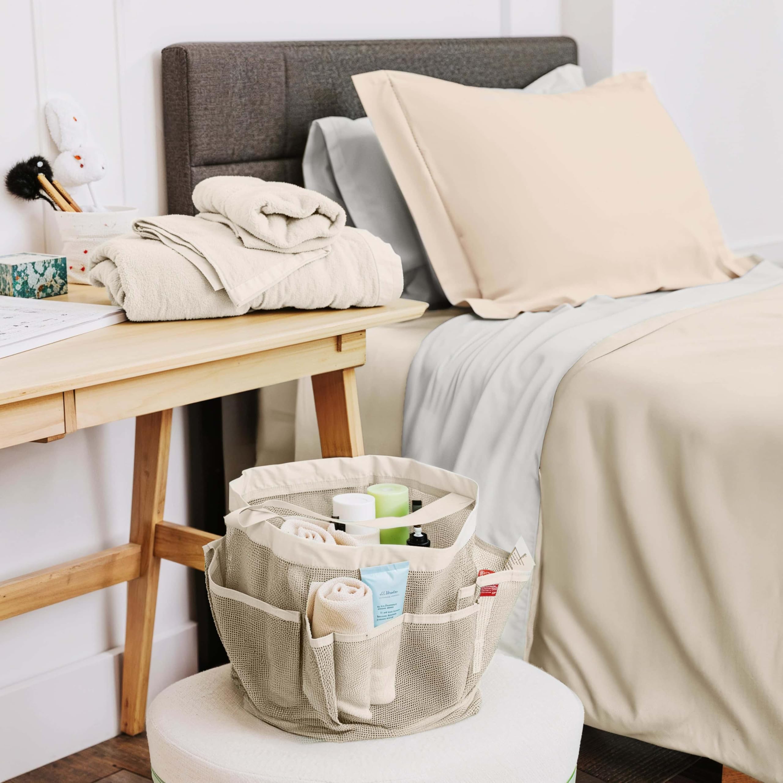 Hearth & Harbor Complete Dorm Room Set, Twin XL Comforter Set, Sheet Set, Mattress Protector, Towels and Organizers - All Dorm Accessories Included Dormly
