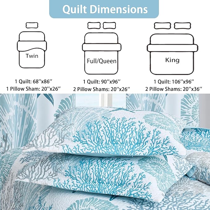 Tritard 2 Piece Coastal Quilt Sets Twin Size - Reversible Microfiber Quilts with 1 Sham Soft Lightweight Beach Bedding Nautical Bedspread Coverlet Summer Comforter Set for All Season, 68''x86''