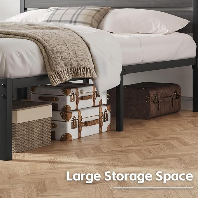 Queen Bed Frame with Headboard and Footboard, Metal Platform Bed Frame with Under Bed Storage, All-Metal Support System, No Box Spring Needed, Easy Assembly,Vintage Grey