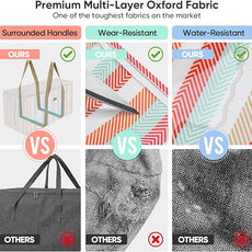 BALEINE Extra Large Storage Tote with Zippers & Carrying Handles, Heavy-Duty Oxford Fabric Moving Bags for Laundry, Space Saving, Storage, 2-Pack, Color Stripe