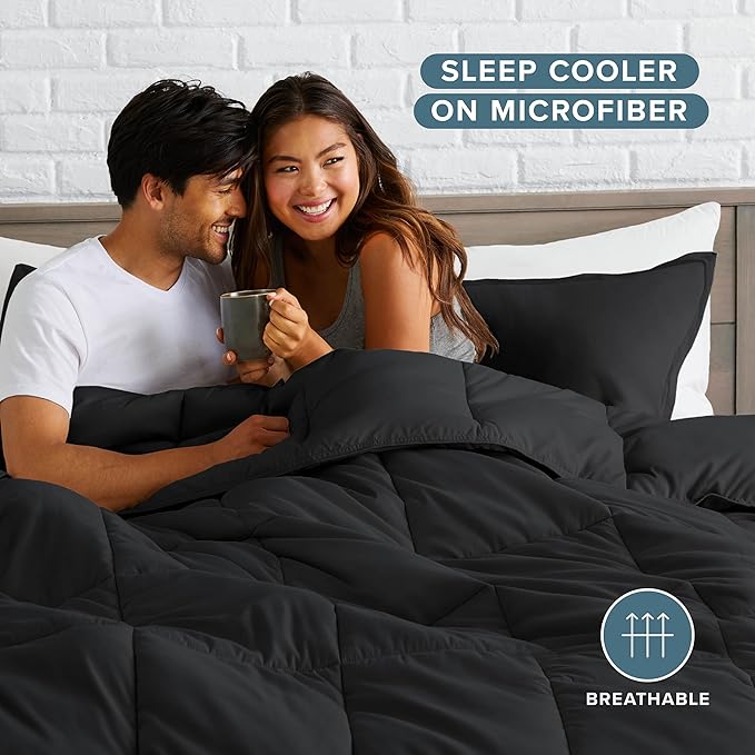 Bare Home Comforter Set - Ultra-Soft - Goose Down Alternative - Premium 1800 Series - All Season Warmth (King/Cal King, Black)