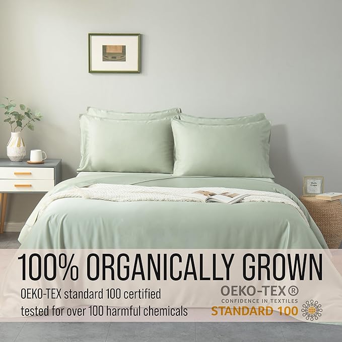 Bella Coterie 6 Piece Luxury Bamboo Viscose Queen Size Sheet Set | 100% Organically Grown | Cooling for Hot Sleepers | 18" Deep Pocket | Soft & Hypoallergenic | 4 Pillowcases [Sea Glass]