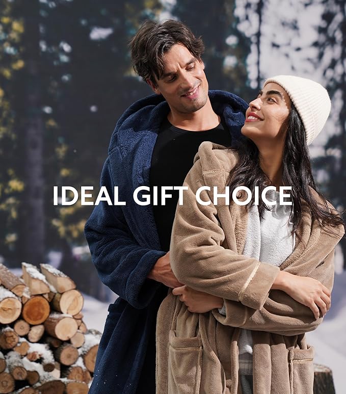 DAVID ARCHY Men's Hooded Robe Soft Coral Fleece Microfiber Bathrobe