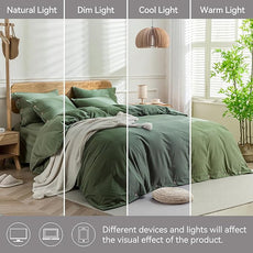 JELLYMONI Cotton Duvet Cover Super Queen Size - Green Comforter Cover with Button 100% Washed Cotton 3PCS Breathable Soft Solid Bedding Set Duvet Cover 98×90in & 2 Pillowcases (NO Comforter)