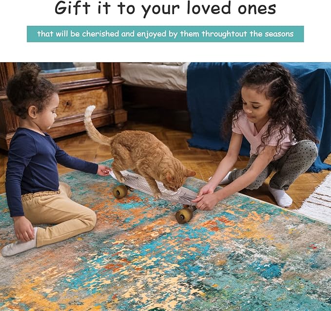 Lahome Modern Abstract Runner Rug - 2x6 Washable Hallway Rug Runner Soft Colorful Bedoom Carpet, Non-Slip Low Pile Contemporary Accent Mats for Kitchen Nursery Laundry Room