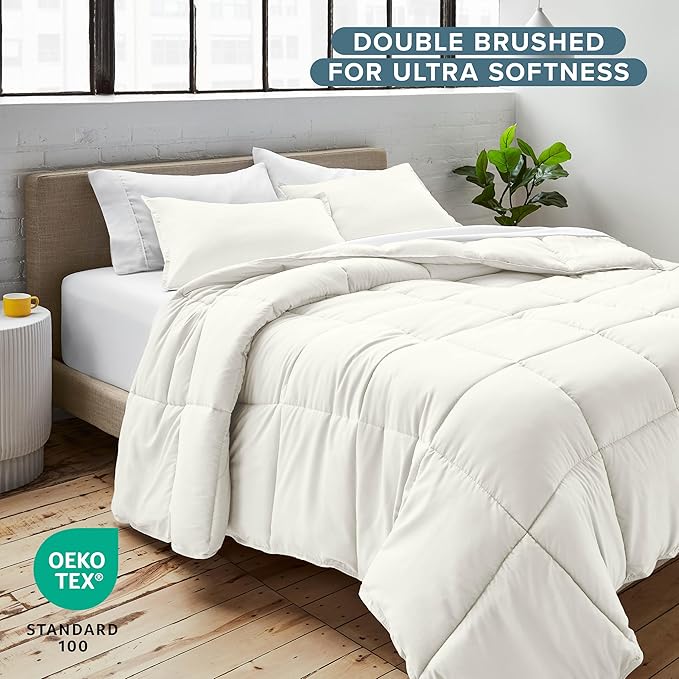 Bare Home Comforter Set - Full Size - Ultra-Soft - Goose Down Alternative - Premium 1800 Series - All Season Warmth (Full, Cream)
