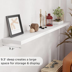 Fun Memories 72 Inch Floating Shelves for Wall, 72x9.3 Large Floating Shelf for Bedroom, Kitchen, Bathroom, Wall Mounted Rustic Wood Shelves with Invisible Bracket for Books, Decor, White