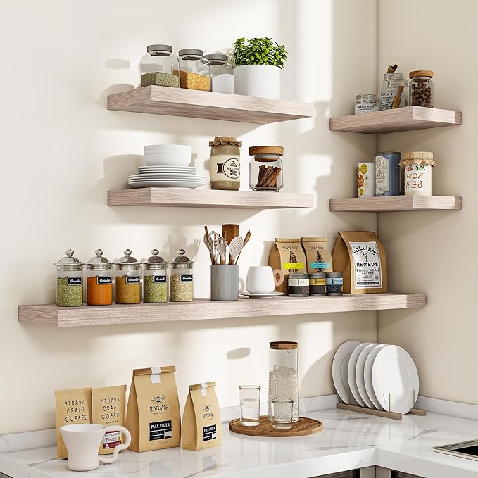 48 Inch Floating Shelves, 3D Textured Wood Grain, 48"x9.25"x1.5" Inch Deep Floating Shelves for Wall, Wooden Shelves for Bathroom, Bedroom, Living Room, Washed White, 1 Piece