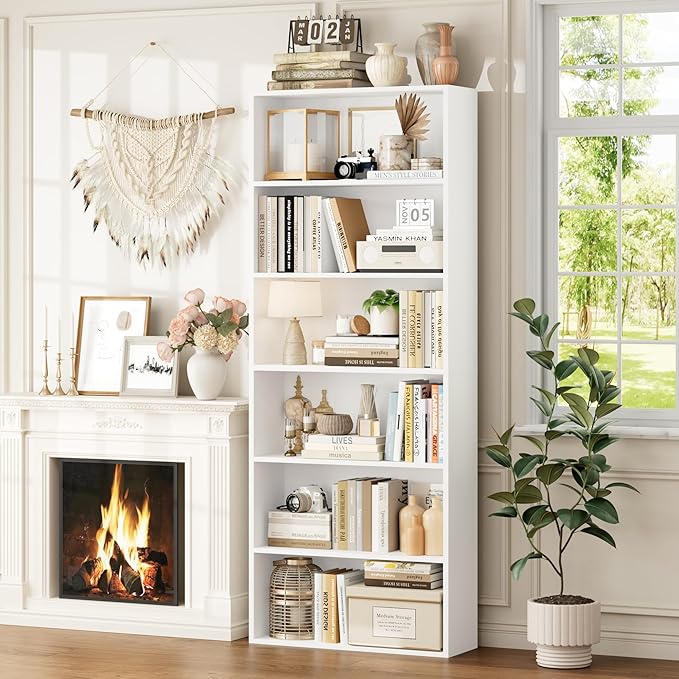 FOTOSOK 6-Tier Open Bookcase and Bookshelf Set of 2, Freestanding Display Storage Shelves Tall Bookcase for Bedroom, Living Room and Office, White