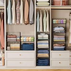 4 Tier Stackable Closet Organizers and Storage Shelves, Foldable Closet Shelf Organizer System, Stackable Storage Bins Drawers for Clothes Organizer System, Black(Patent Pending)