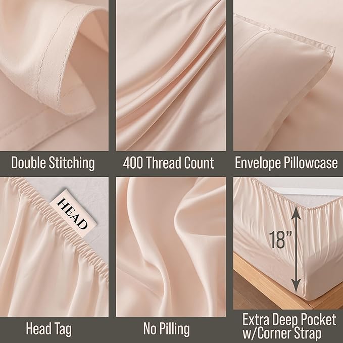 Bella Coterie Luxury Bamboo Viscose Twin Size Sheet Set | 100% Organically Grown | Ultra Soft | Cooling for Hot Sleepers | 18" Deep Pocket [Champagne]