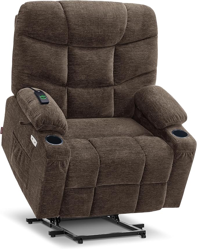 MCombo Oversized Power Lift Recliner Chair with Extended Footrest, Extra Wide 27.2" for Big and Tall Elderly People, Fabric R7289 (Brown, Medium-Oversize)