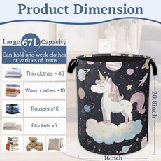 Cute Unicorn Laundry Basket,Foldable Oxford Cloth Planet Laundry Hamper with Handles, 20.8