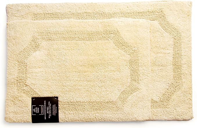 voyzz home Set of 2 Reversible Bath Rug 20x32 inch -17x24 inch | 100% Cotton Hand Tufted Soft & Absorbent Bath Mat|Washable Quick Dry Shaggy Shower Mat | Non-Slip Mordern Bathroom Decor | Yellow…