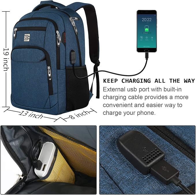 Laptop Backpack,Business Travel Anti Theft Slim Durable Laptops Backpack with USB Charging Port,Water Resistant College Computer Bag for Women & Men Fits 15.6 Inch Laptop and Notebook - Blue