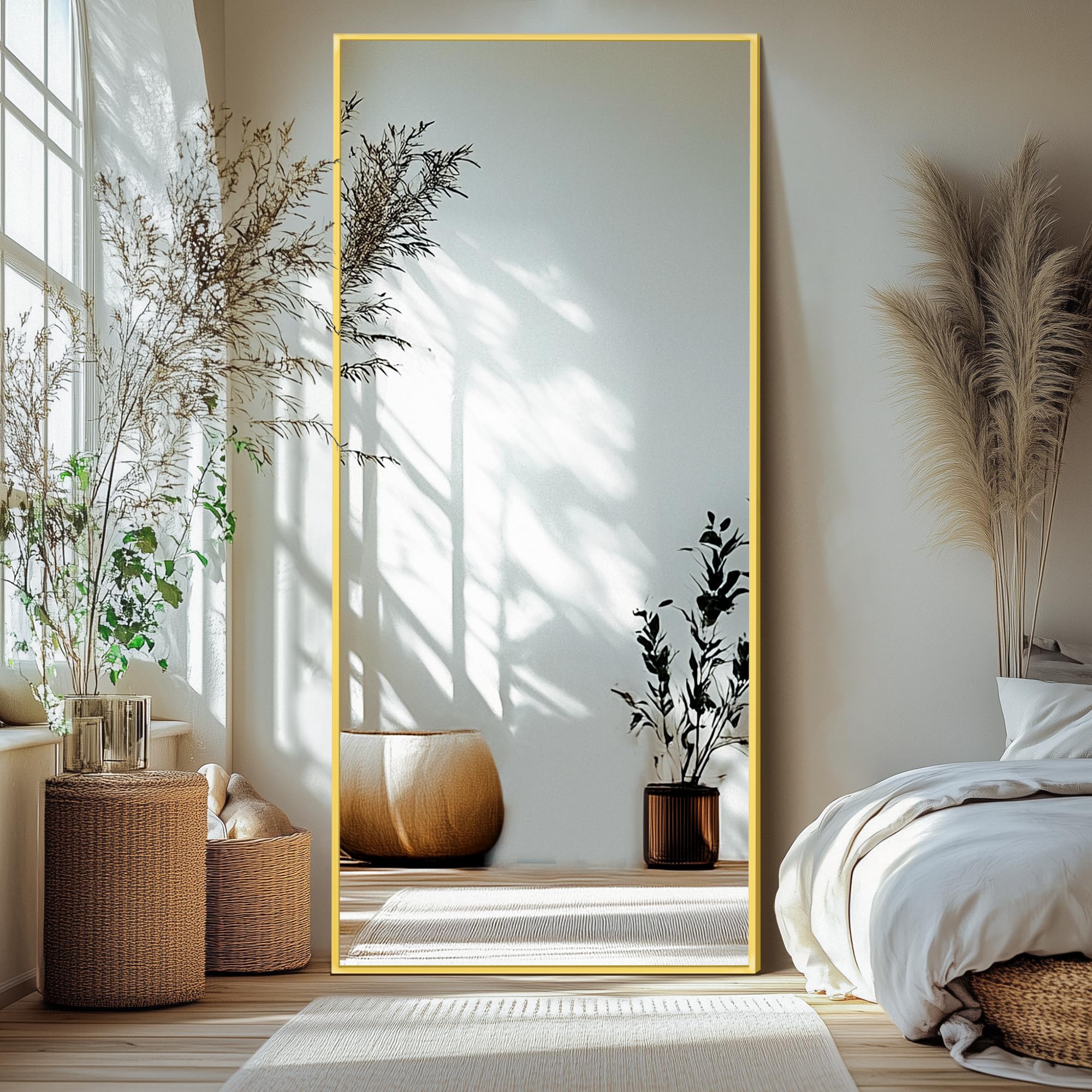 Delma Wall Full Length Mirror,Standing Mirror Full Body,Large Floor for Wall Door Bedroom Bathroom Living Room with Aluminium Frame(with Stand,56x15-Black) Dormly