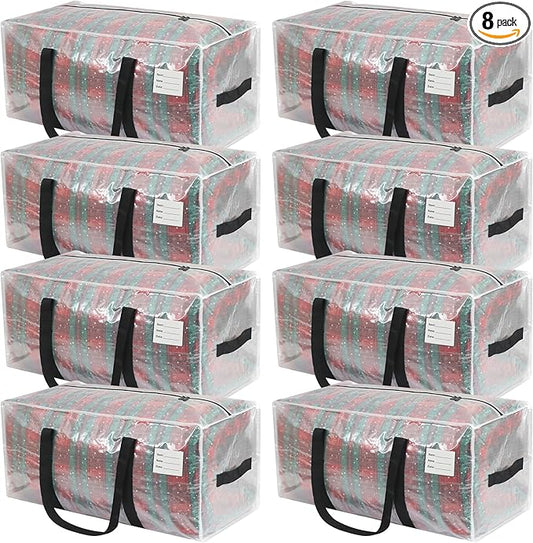 8 Pack Extra Heavy Duty Large Moving Bags with Comfortable Handle & Strong Zipper,Storage Totes for Space Saving Moving Storage College Supplies Alternative to Moving Box,Clear
