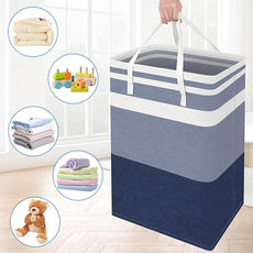 BlissTotes 3-Pack Laundry Basket, Freestanding＆Waterproof Laundry Hamper, Collapsible Tall Clothes Hamper with Easy Carry Handles for Clothes, Towels in the Family and Dorm,Gradient Blue,100L