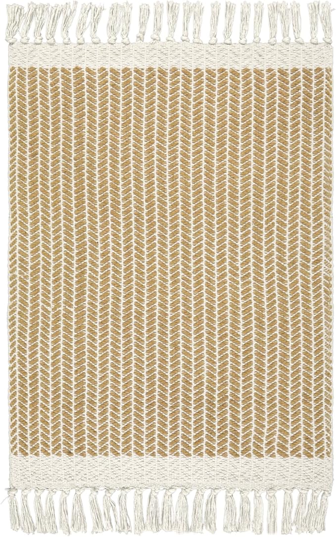 Lahome Boho Rugs for Bedroom, 3x5 Bathroom Rug Lightweight Farmhouse Woven Area Rug with Tassels, Throw Rugs Washable Kitchen Rug Non Shedding Indoor Door Mats for Entryway Living Room, Khaki