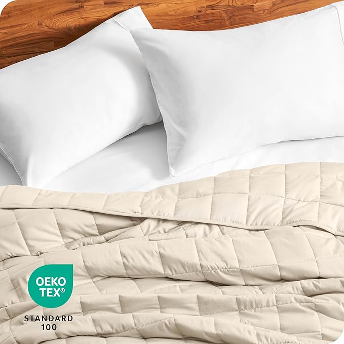 Bare Home Weighted Blanket Queen Size 20lb (60" x 80") for Adults - All-Natural 100% Cotton - Premium Heavy Blanket Nontoxic Glass Beads (Sand, 60"x80")
