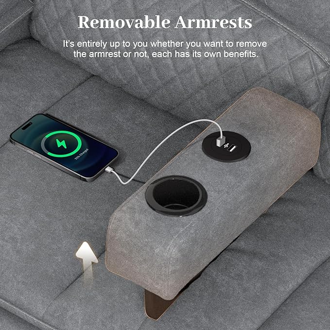 Manual Reclining Sectional Sofa Set, 5 Seats Soft Leather Recliner Corner Sectional Couch, Family-Sized L-Shaped Recliner Couch with USB Charging, Thickened Padding, Sturdy Frame, Grey