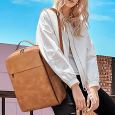 MASINTOR 15.6 inch PU Leather Laptop Backpack Purse for Women, Large College Casual Backpack Travel Bag Retro Camel