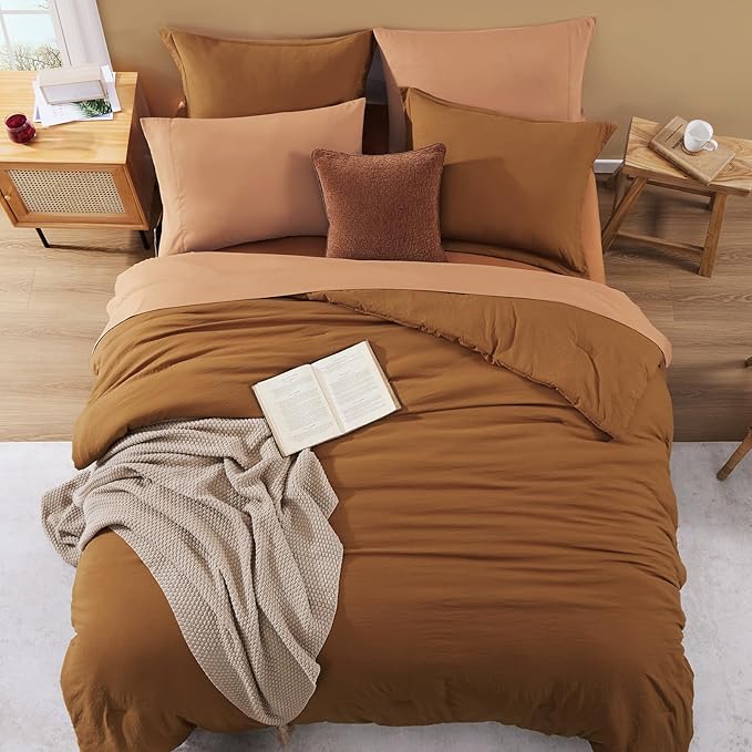 WRENSONGE Full Size Comforter Sets- 7 Pieces Soft Terracotta Bed in a Bag with Fitted Sheet, Flat Sheet, 2 Pillow Shams, 2 Pillowcases, Warm Bedding Sets for All Season