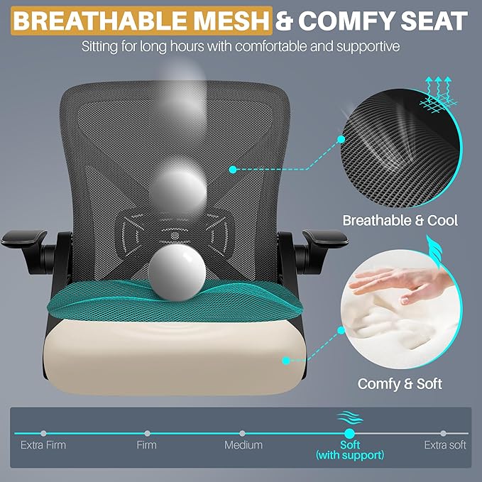 FelixKing Office Chair - Ergonomic Desk Chair Breathable Mesh Task with Wheels and Lumbar Support Home Desk Office Chairs with Flip up Armrest Rolling Swivel for Home Computer Black Pack of 6