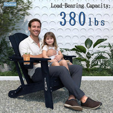 Adirondack Chair Set of 4, Folding All-Weather Outdoor HDPE Patio Chair with Cup Holder, Navy Blue