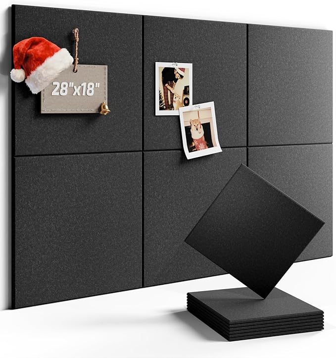 Felt Bulletin Board Tiles -28"x18" Cork Board Alternative for Office Decor, Push Pin Board Wall Organizer 6-Pack - Charcoal Gray