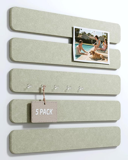 Cork Board Alternative Felt Strip Board 5-Pack 13"x2", Office Pin Board with 35 Push Pins, Adhesive Install for Bedroom Door & Home Office(Sage)