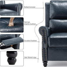 Faux Leather Recliner Chair, Modern Pushback Armchair with Adjustable Backrest & Footrest for Bedroom, Living Room,Dark Blue,1 SEAT